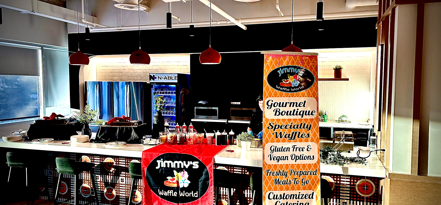 A colourful spread prepared by Jimmy's Waffle World