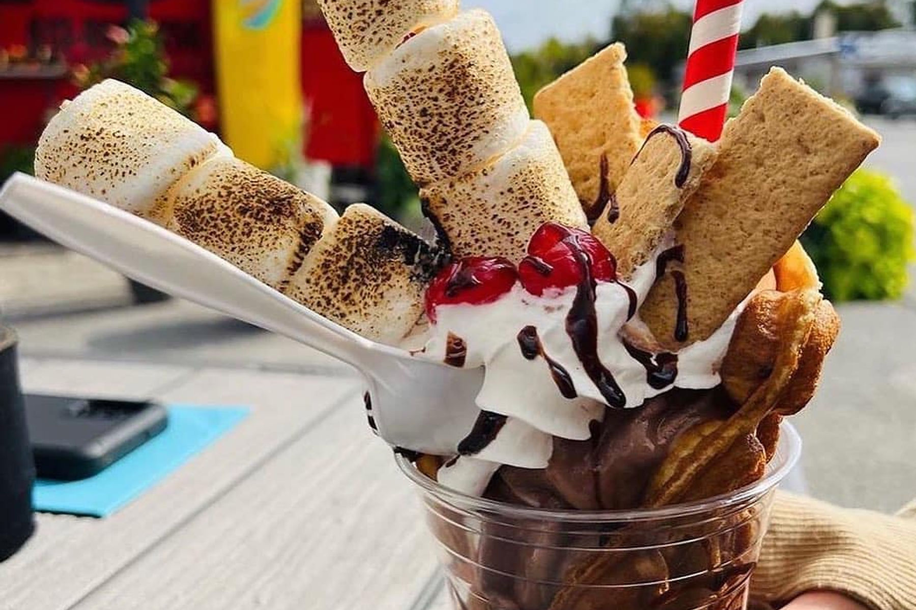 A toasted s'mores waffle from Jimmy's Waffle World