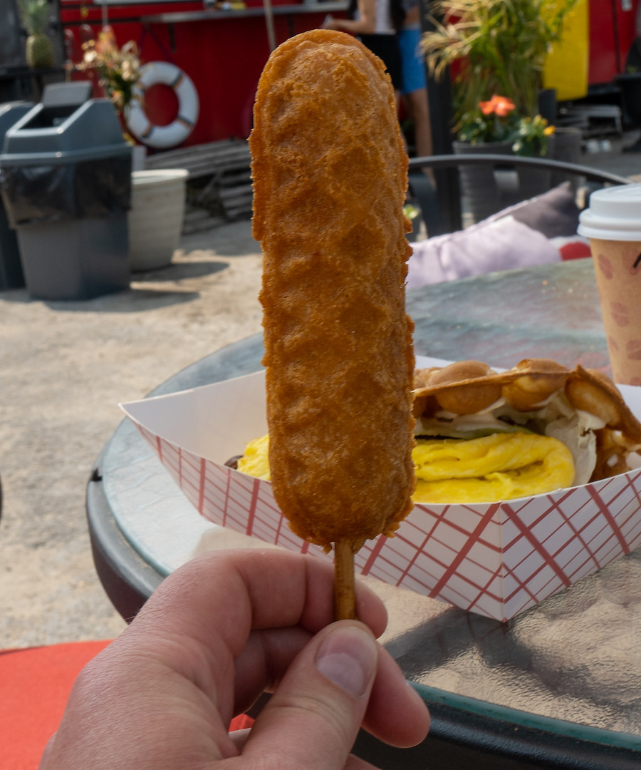 Jimmy's savoury corn dog waffle
